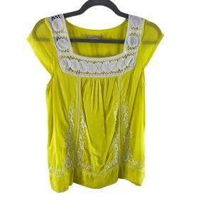 Anthropologie Moulinette Soeurs Cap Sleeve Blouse Embroidered Crochet Sz 4